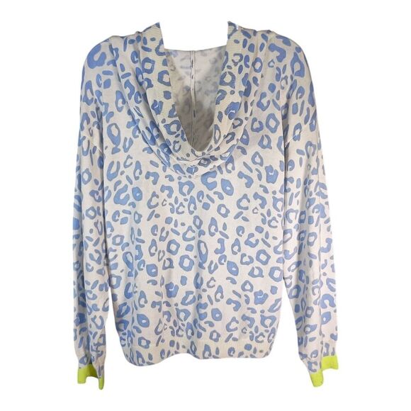 Whisper By Brodie Hoodie Sweater Pullover White Blue Cheetah Print Long Sleeve M - Picture 3 of 5